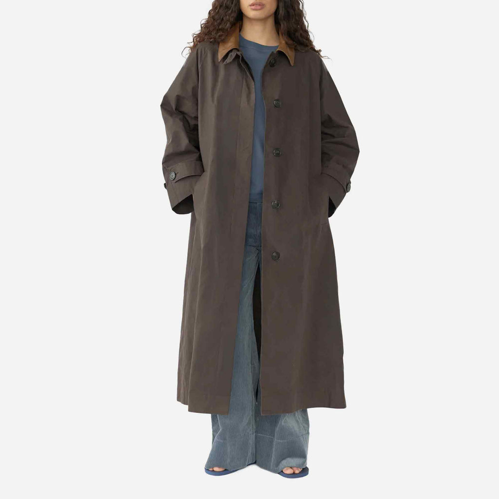 Waxed Cotton Mac Coat Brown
