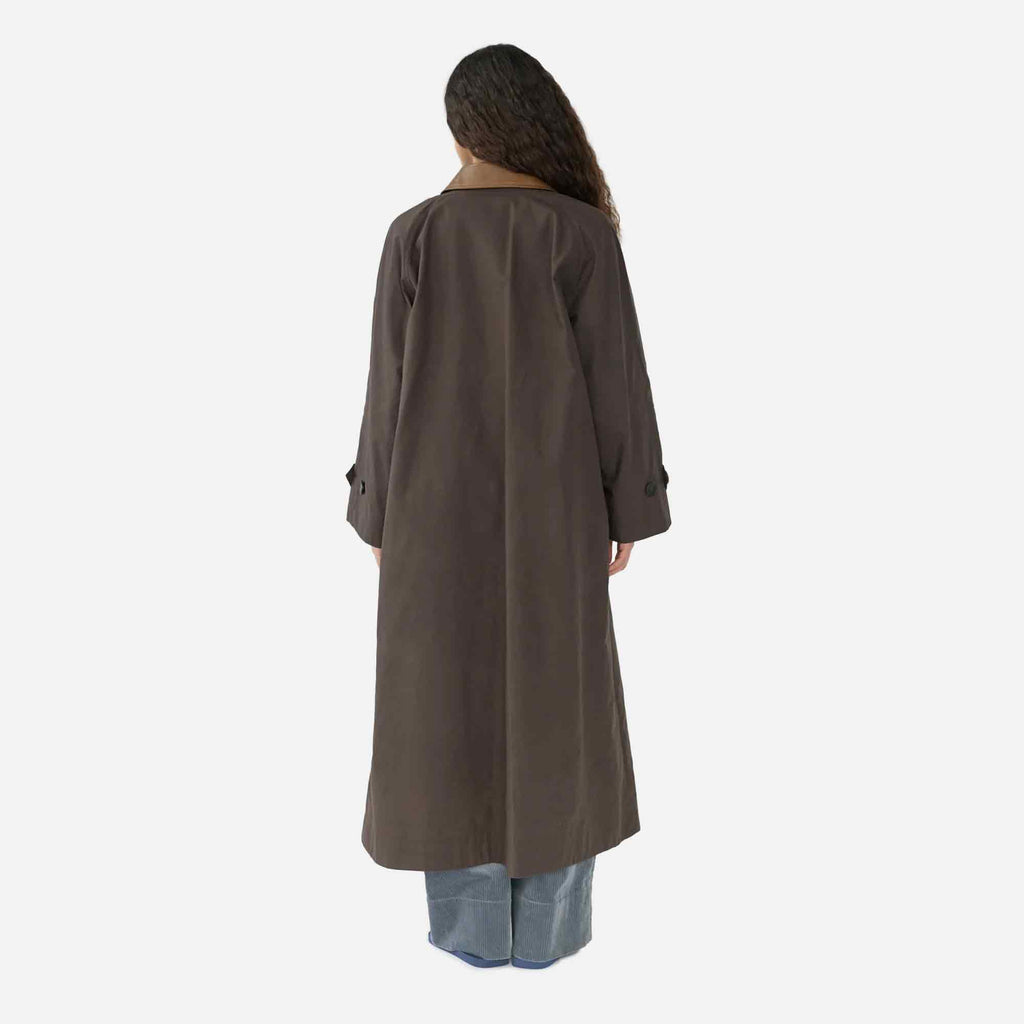 Waxed Cotton Mac Coat Brown