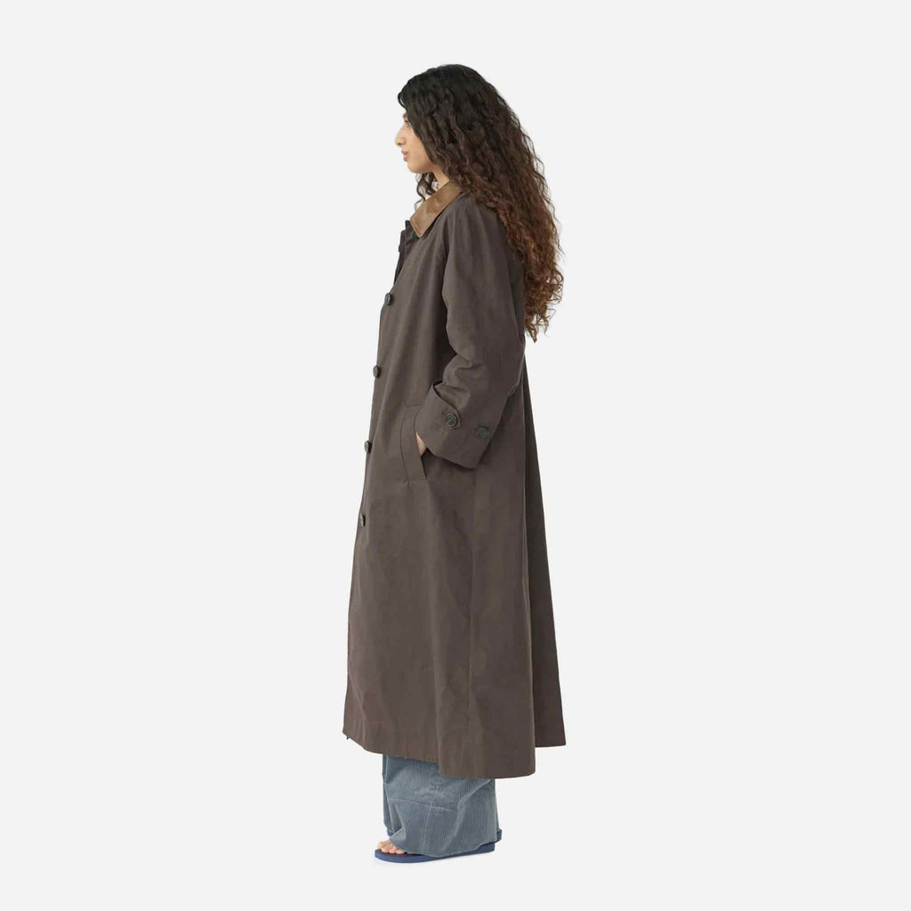 Waxed Cotton Mac Coat Brown