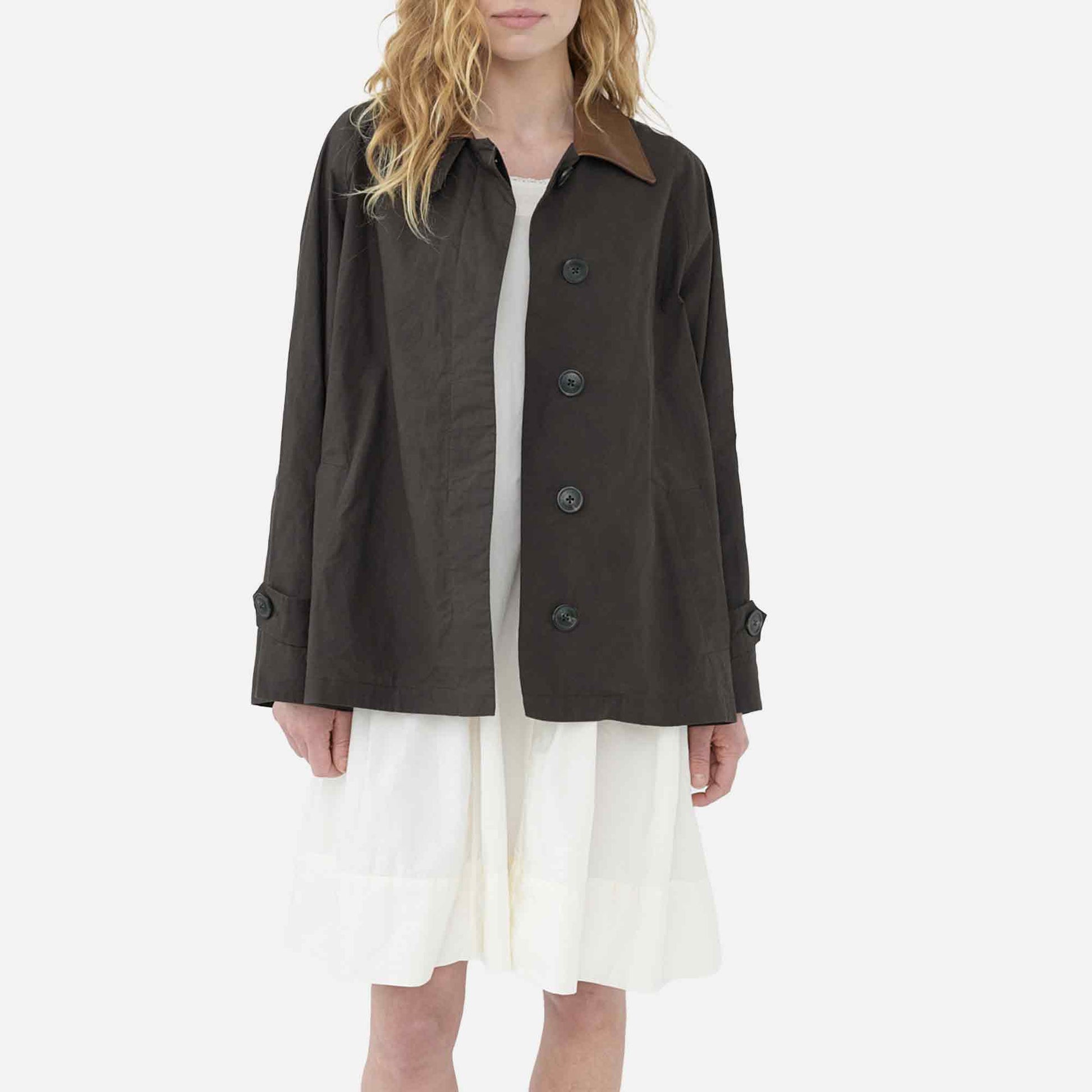 Waxed Cotton Mac Jacket Brown