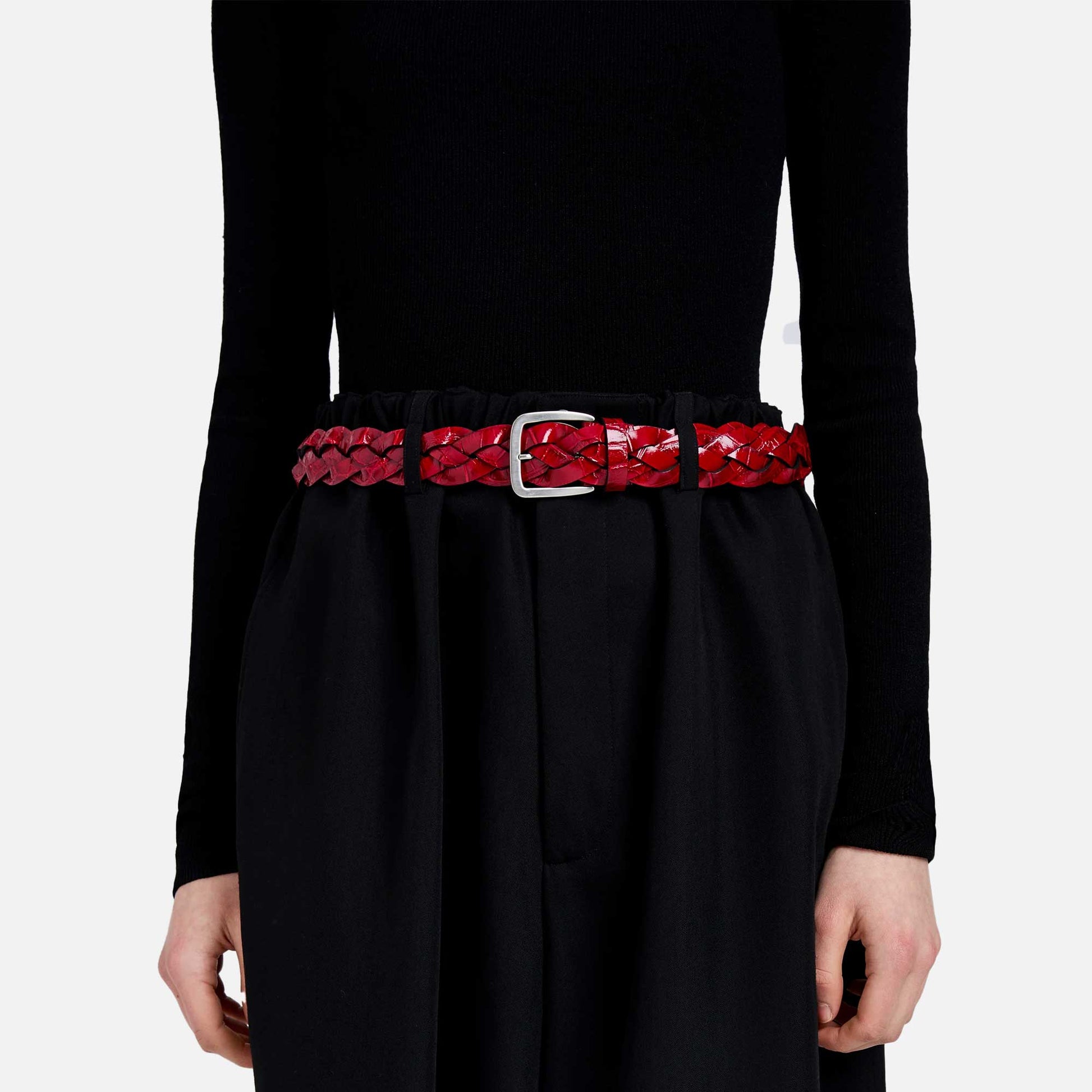 Wide Braid Belt Bordeaux