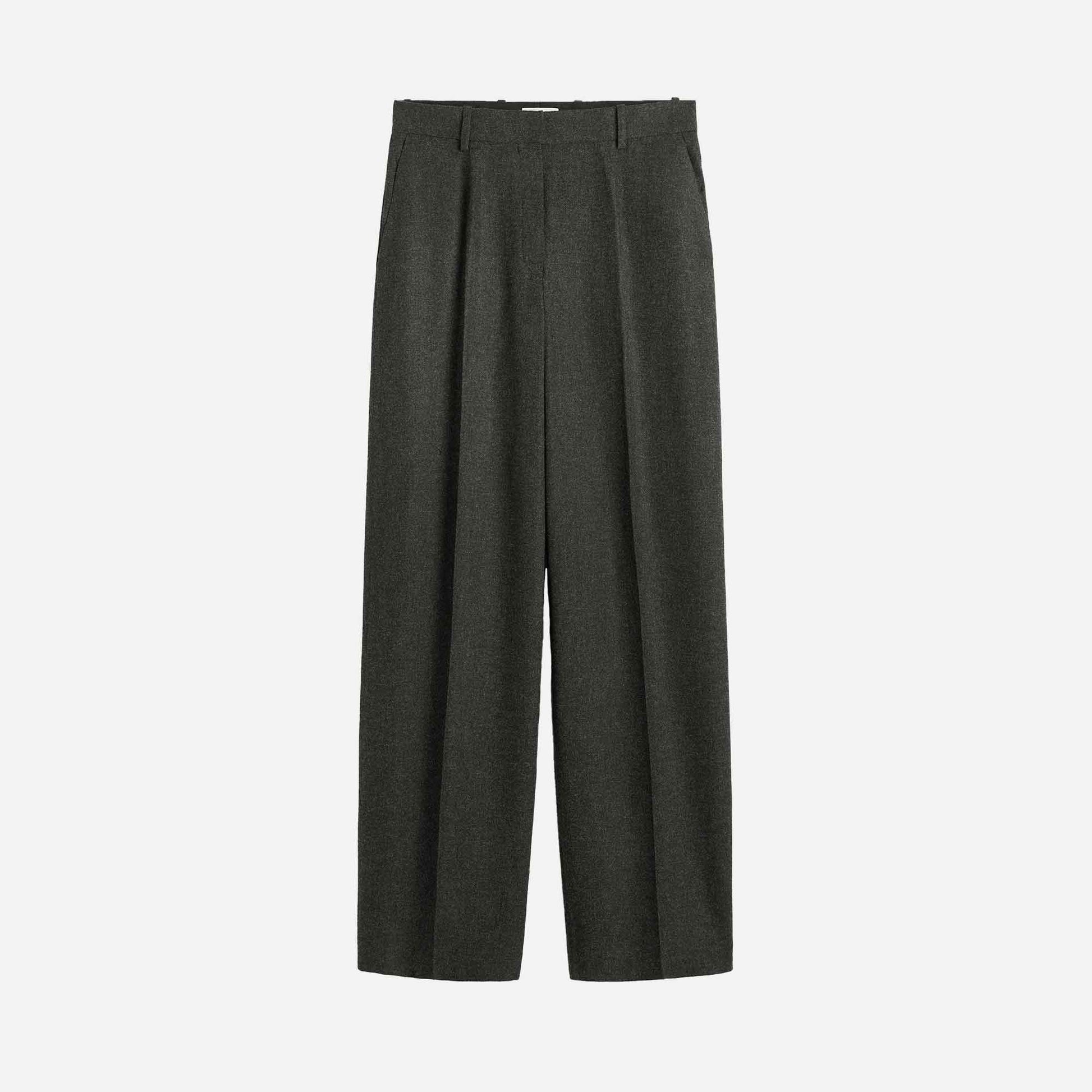 Wide Flannel Trousers Charcoal Melange