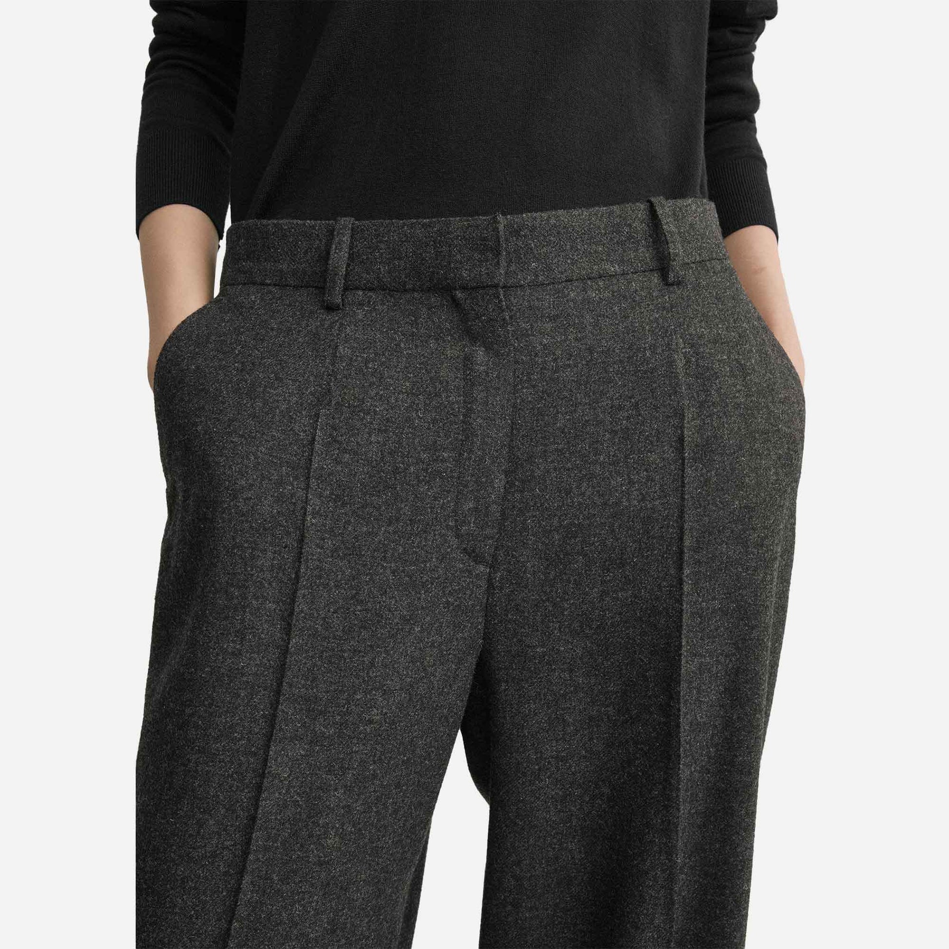 Wide Flannel Trousers Charcoal Melange