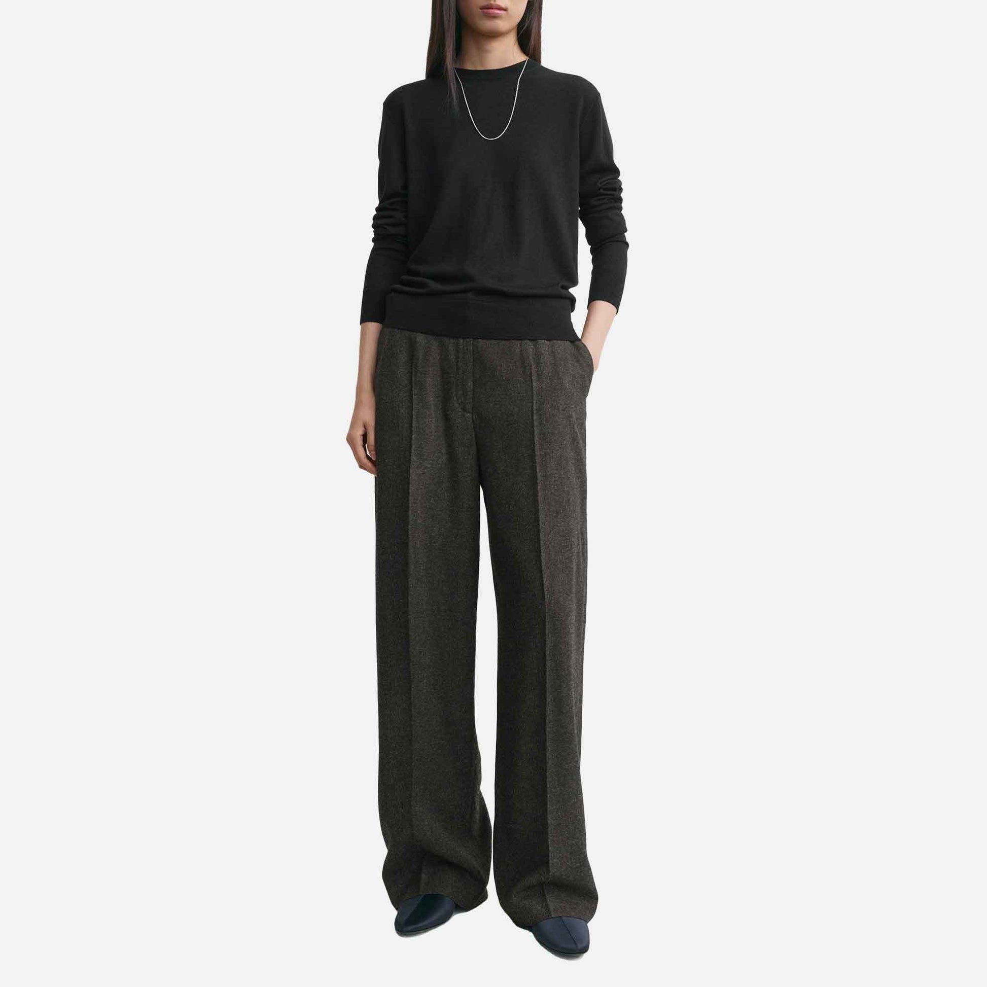 Wide Flannel Trousers Charcoal Melange