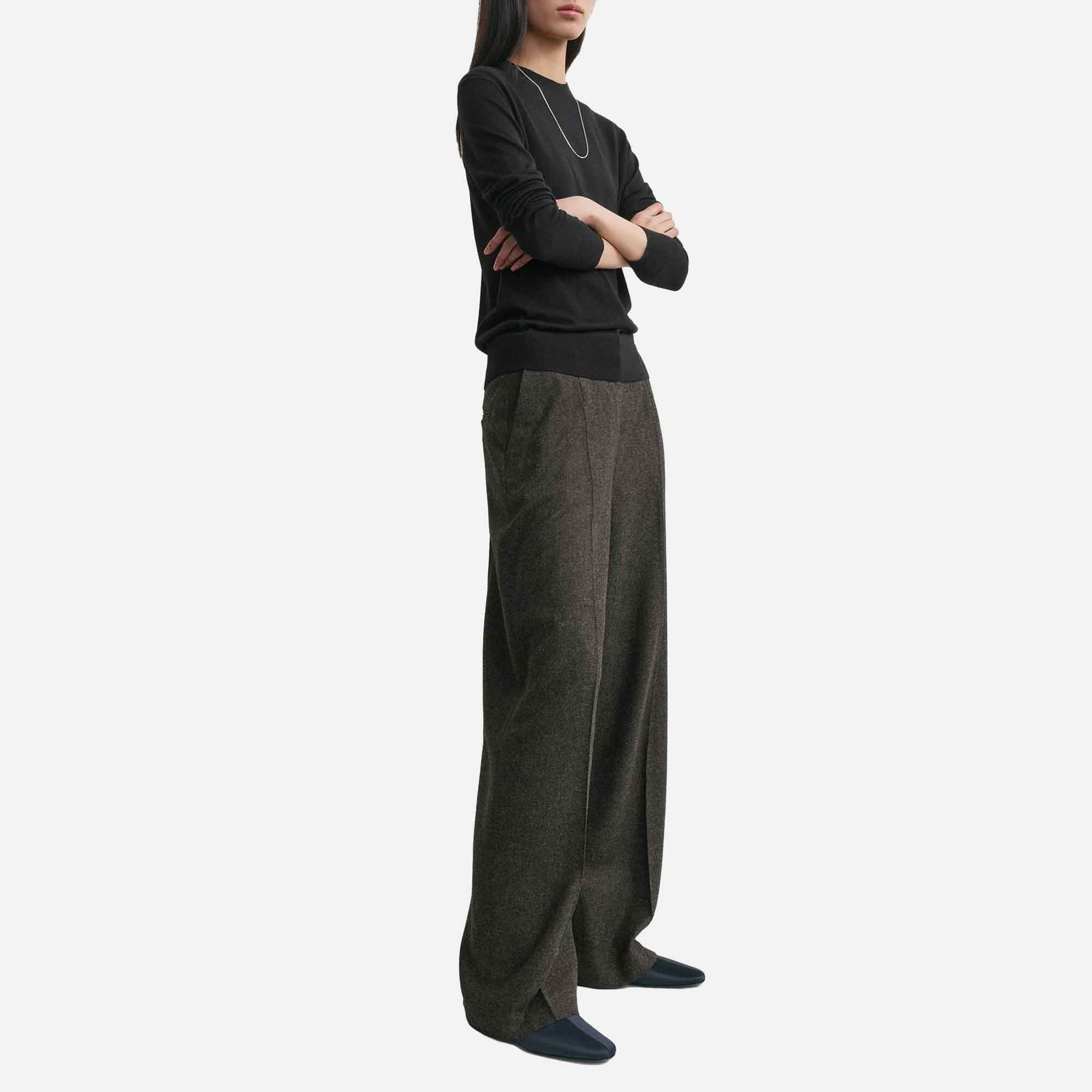 Wide Flannel Trousers Charcoal Melange