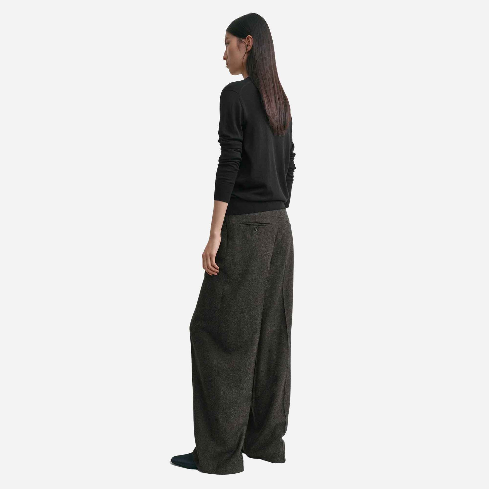 Wide Flannel Trousers Charcoal Melange