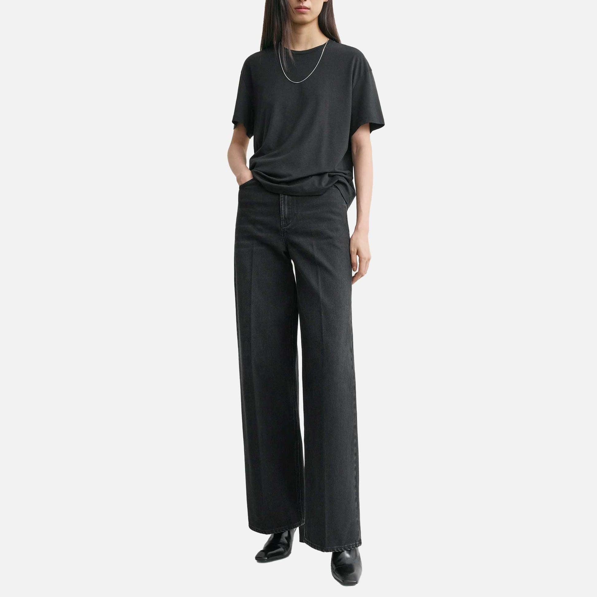 Wide Leg Denim Faded Black