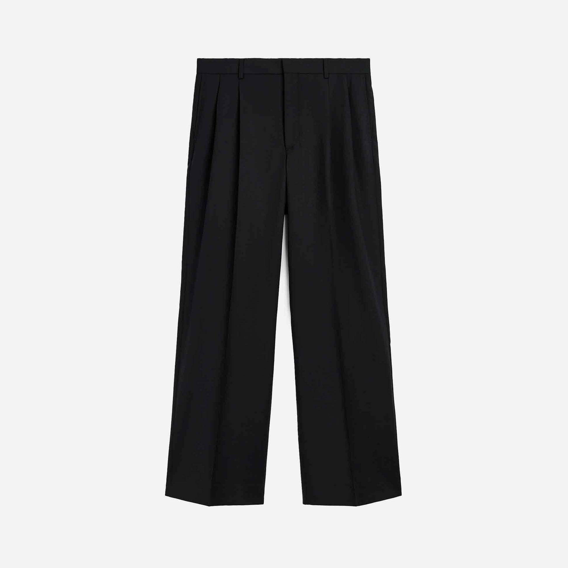 Wide Pleated Trouser Tropical Wool Black