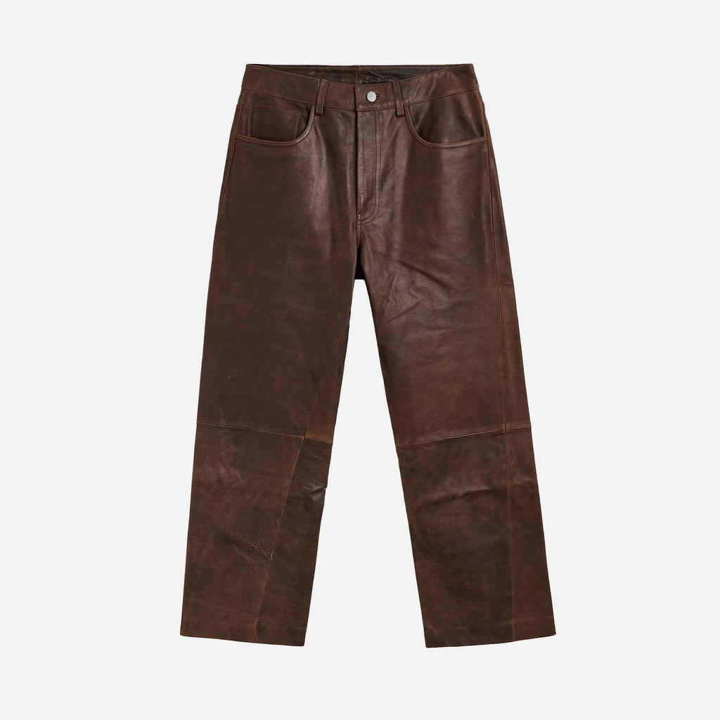Wide Twist Leather Pants Brown