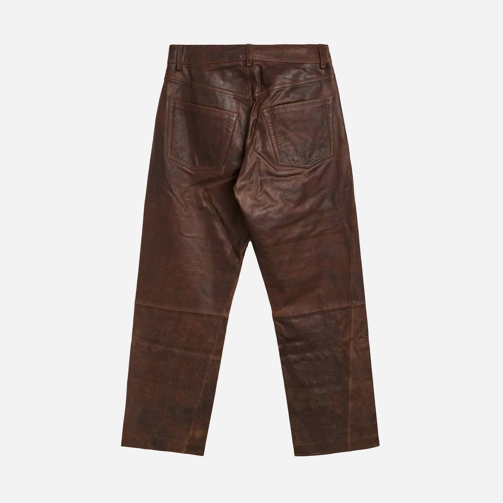 Wide Twist Leather Pants Brown
