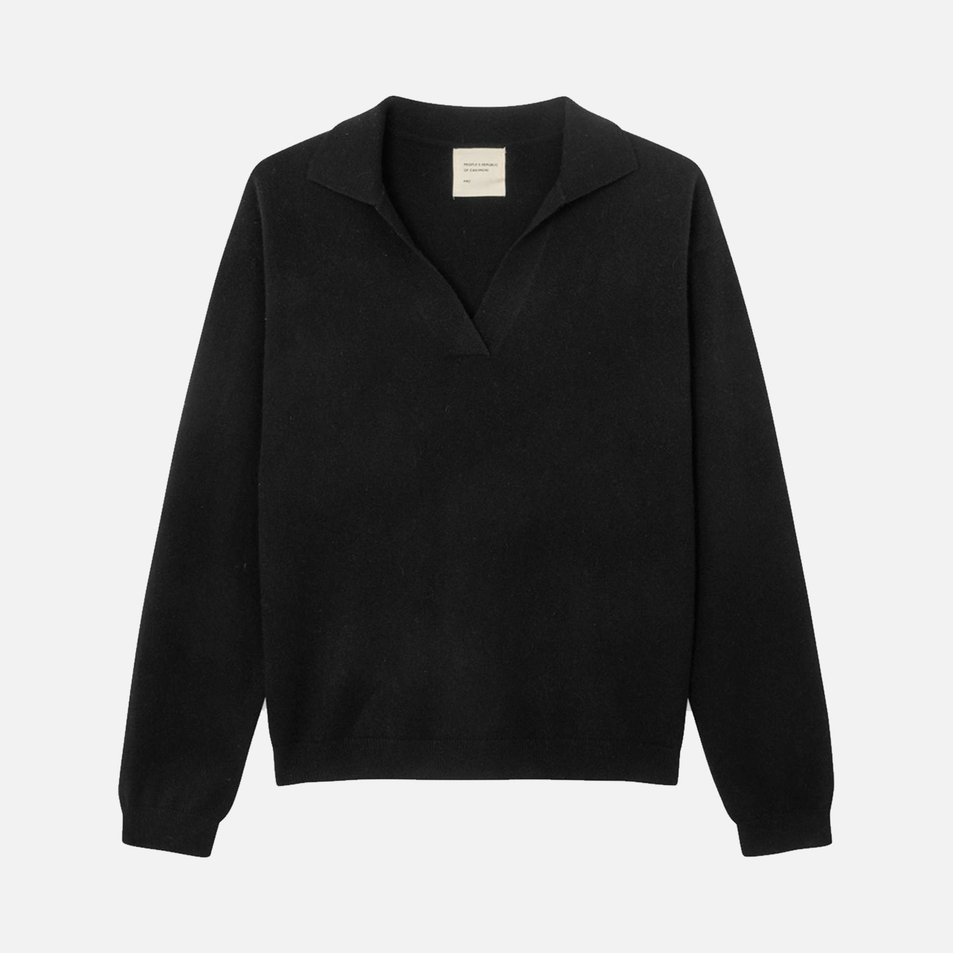 Women's Oversized Collar V-Neck Black