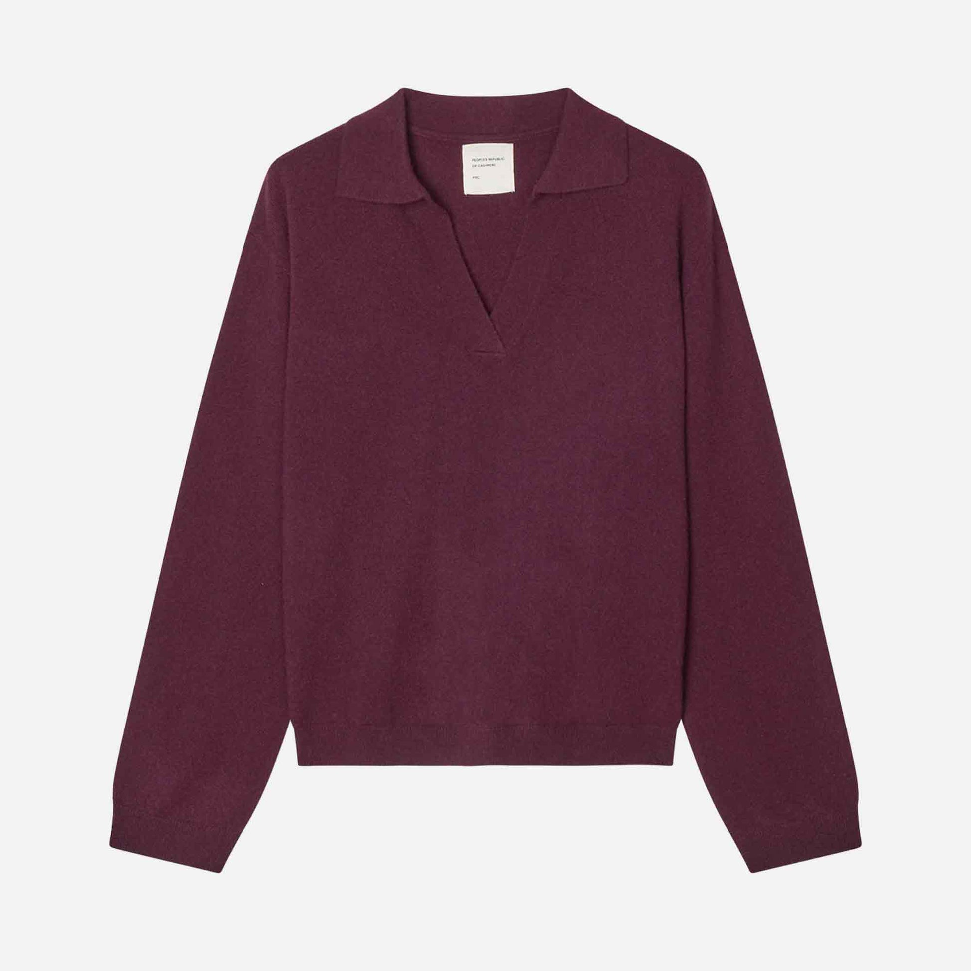 Women's Oversized Collar V-Neck Bordeaux
