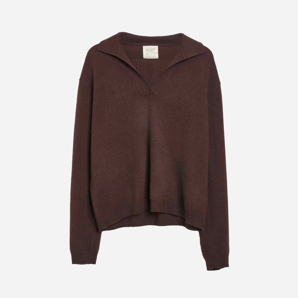 Women's Oversized Collar V-Neck Dark Brown