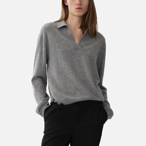 Women's Oversized Collar V-Neck Heather Grey Light