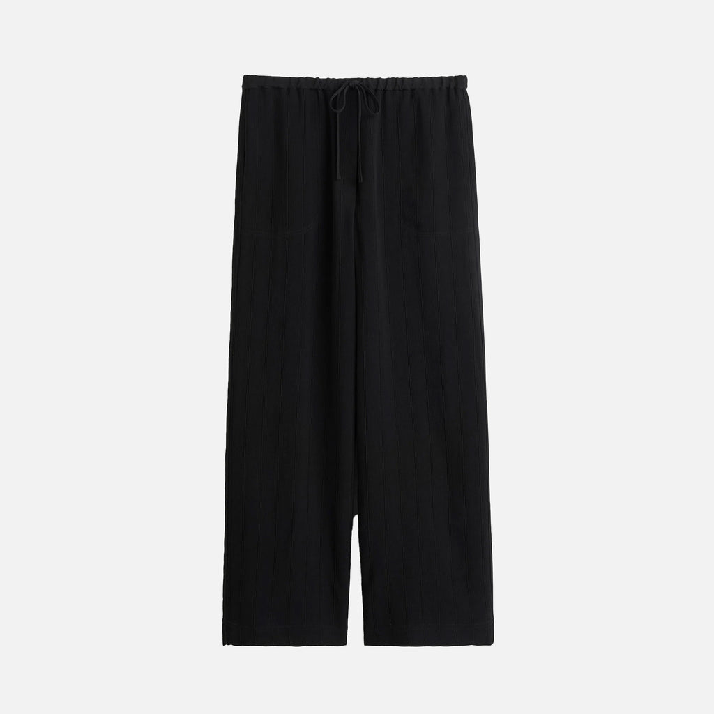 Woven Stripe Drawstring Trousers Black