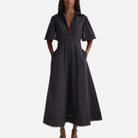 Ladder Embroidered Poplin Dress Black