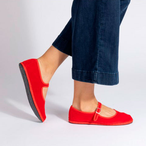 Mary Jane Shoe Velvet Red