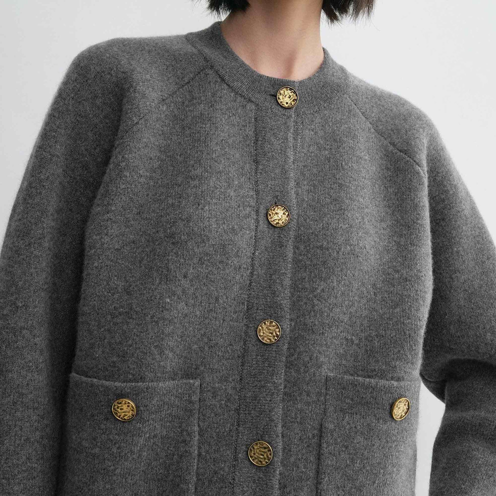 Hammered Button Cardigan Grey Melange
