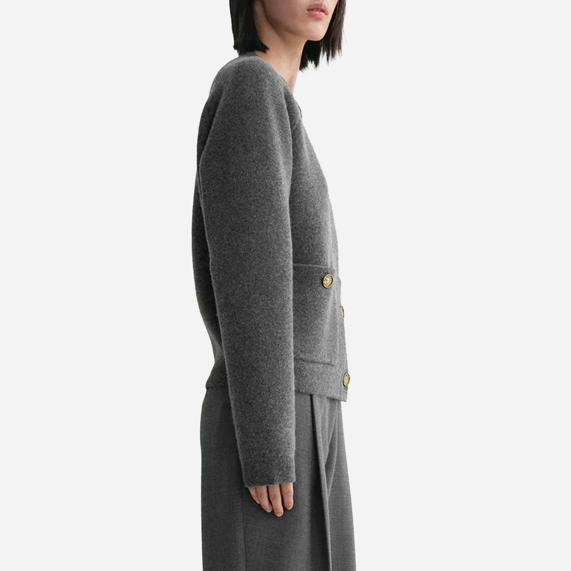 Hammered Button Cardigan Grey Melange